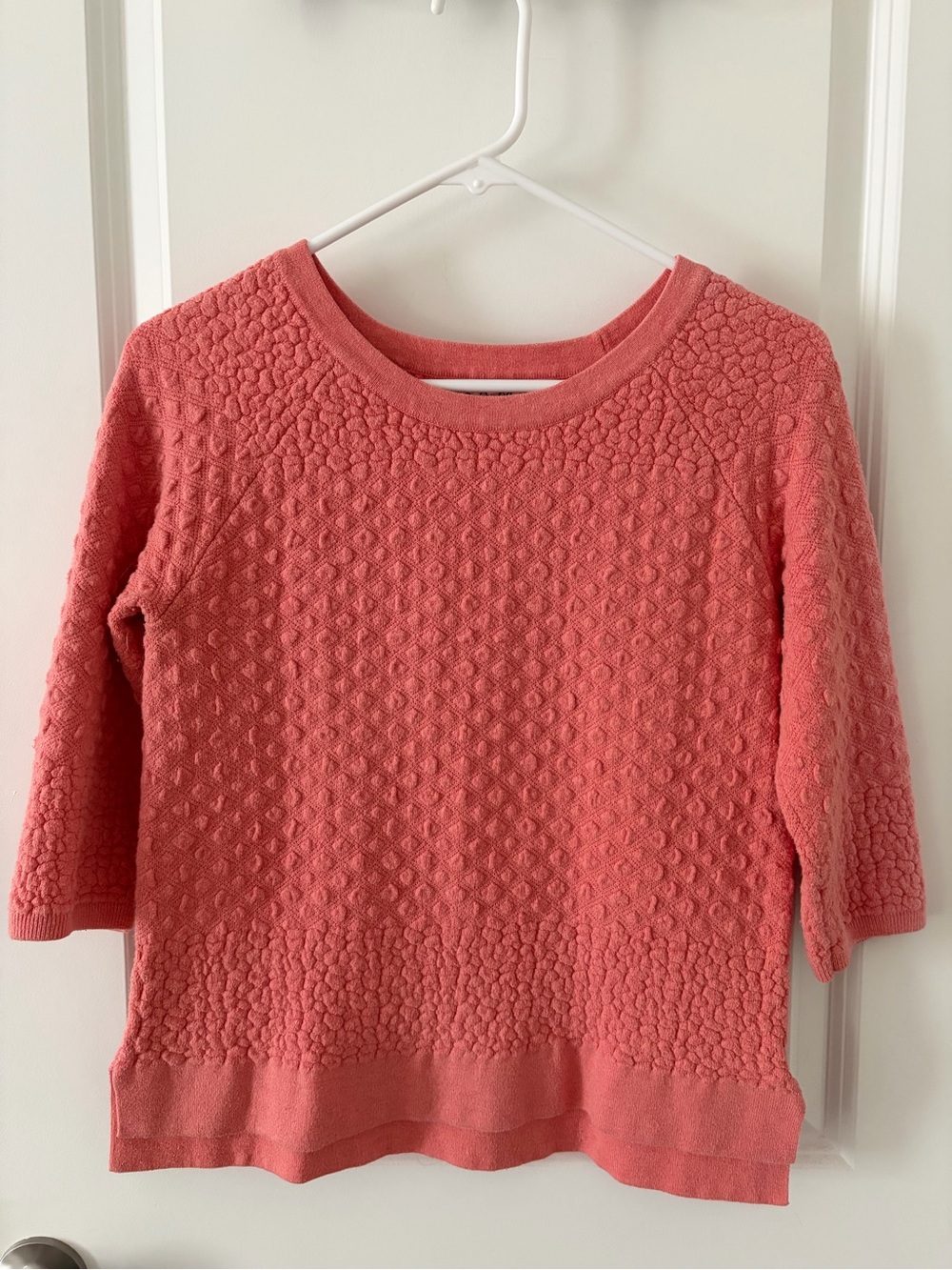 Anthropologie Field Flower Textured Sweater Pink Small S 3/4 Sleeve